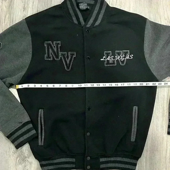 Passion-I Las Vegas NV Varsity Fleece Bomber Jacket Snap Gray Black Size L - Picture 2 of 8